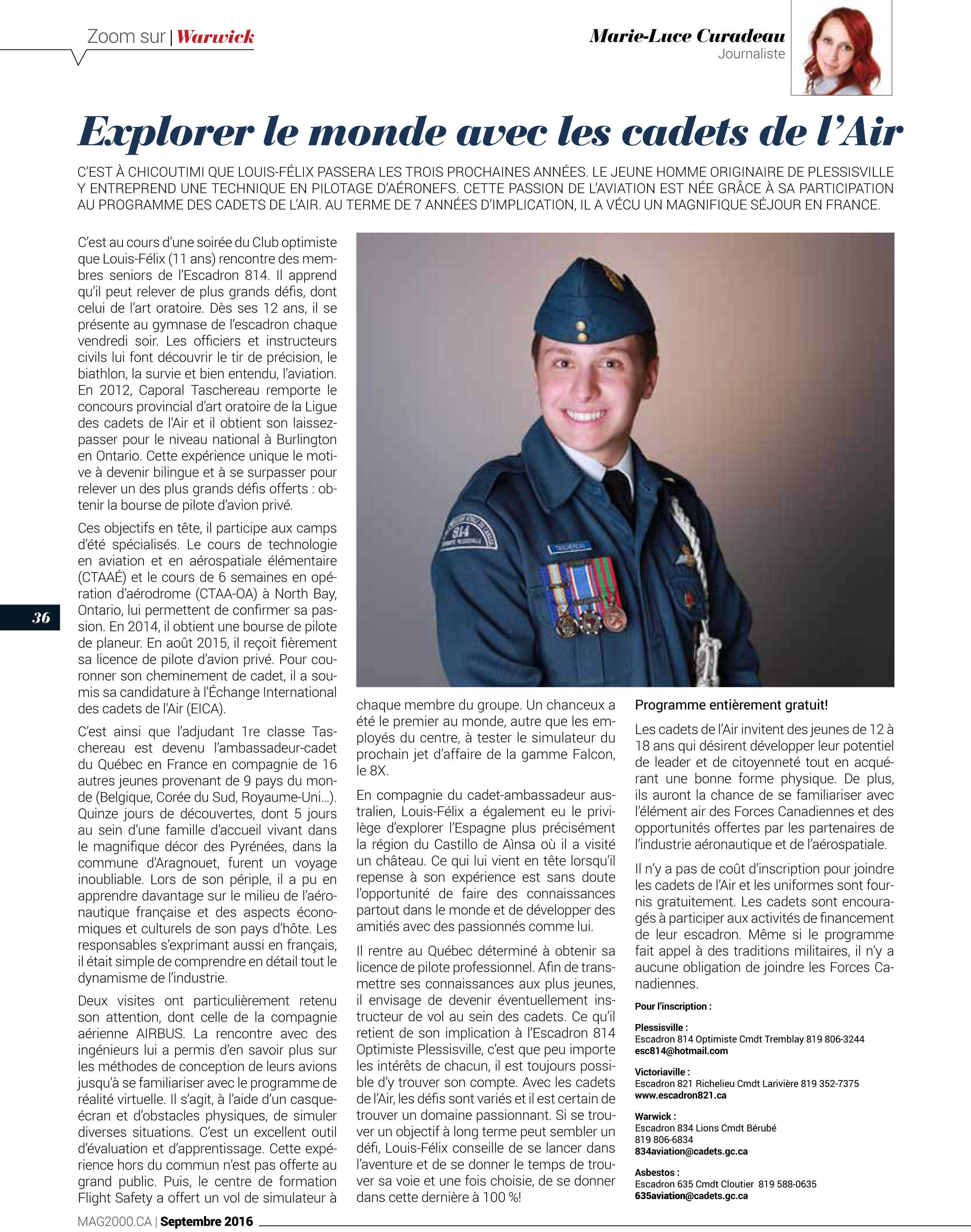 MAG2000 septembre 2016 article Louis-Félix Taschereau