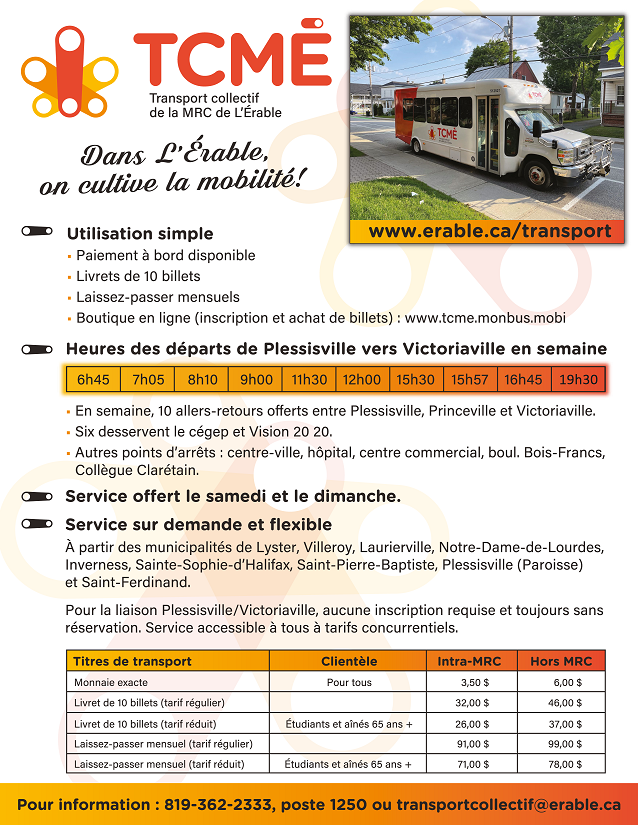 Transport collectif MRC de L'Érable, automne 2022