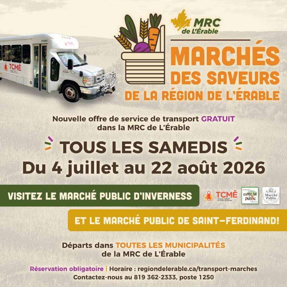 Marchés des saveurs de la région de L'Érable, transport gratuit